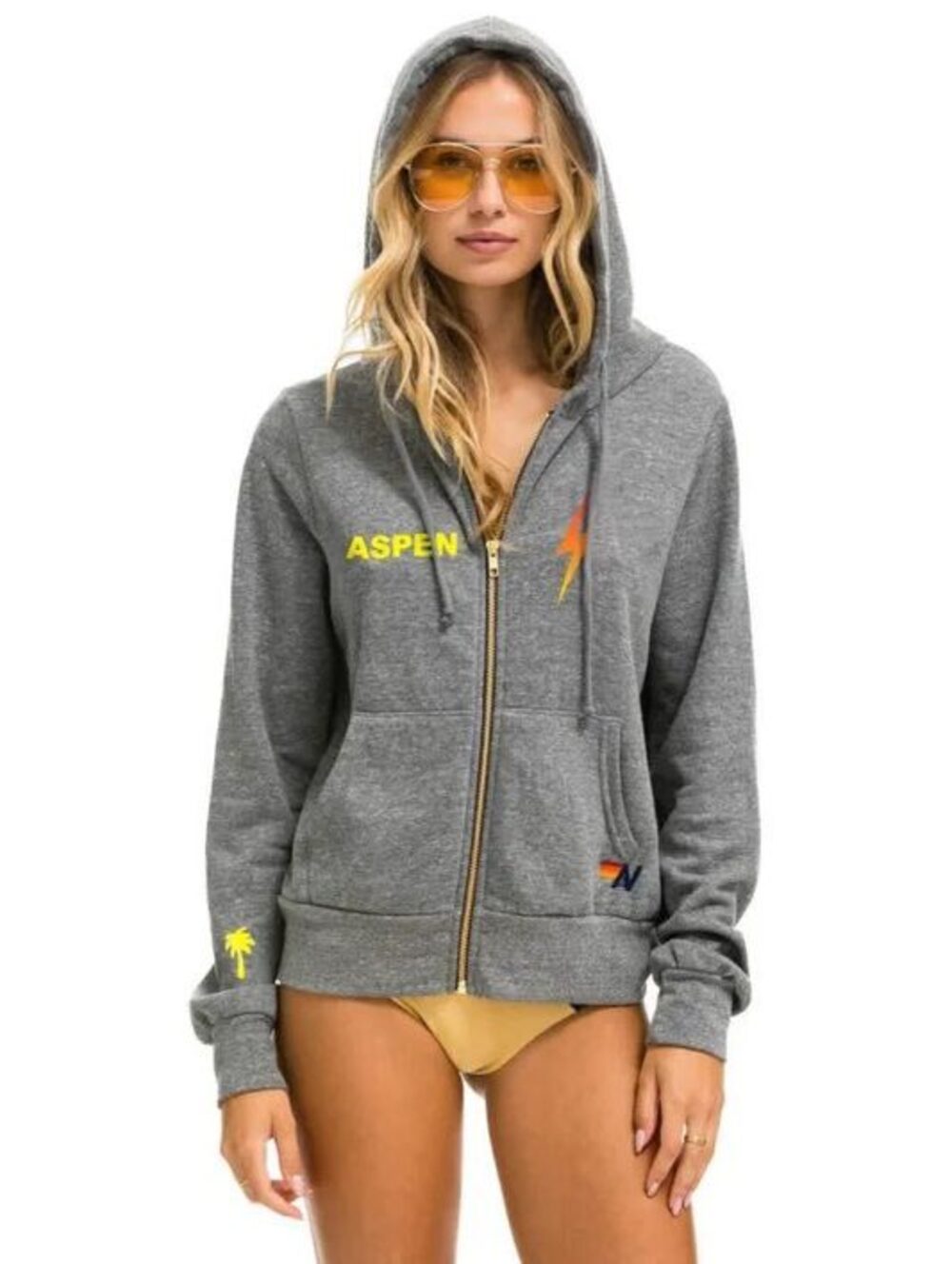 Aviator Nation Aspen Palm Tree Festival Full Zip Hoodie Small